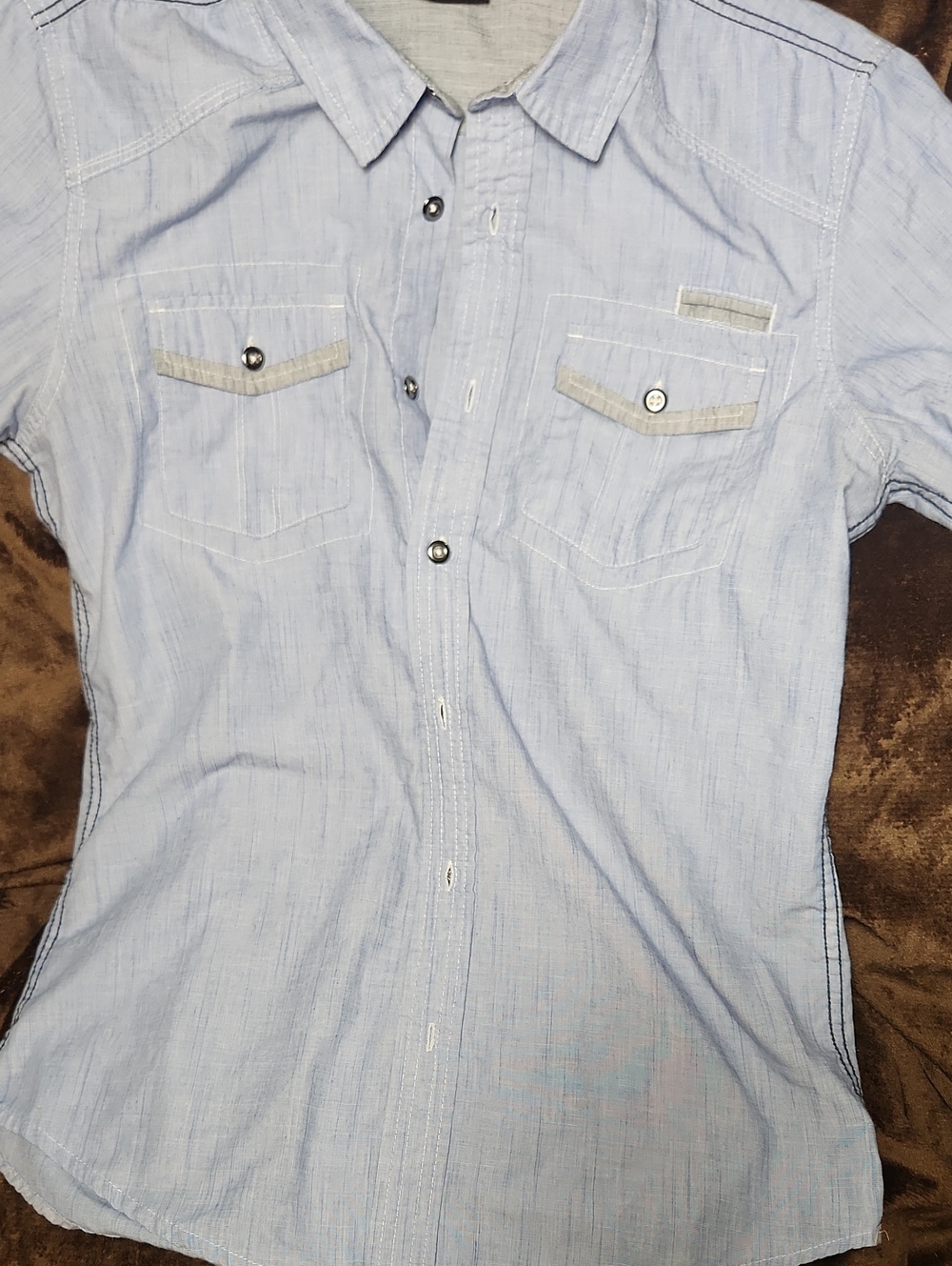 Light Blue Short Sleeve Men's Casual Button-Up Shirt Medium Burnside